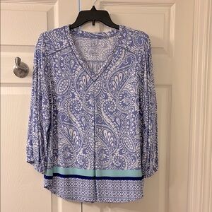 St. John's Bay Blue and White 3/4 Sleeve Relaxed Blouse